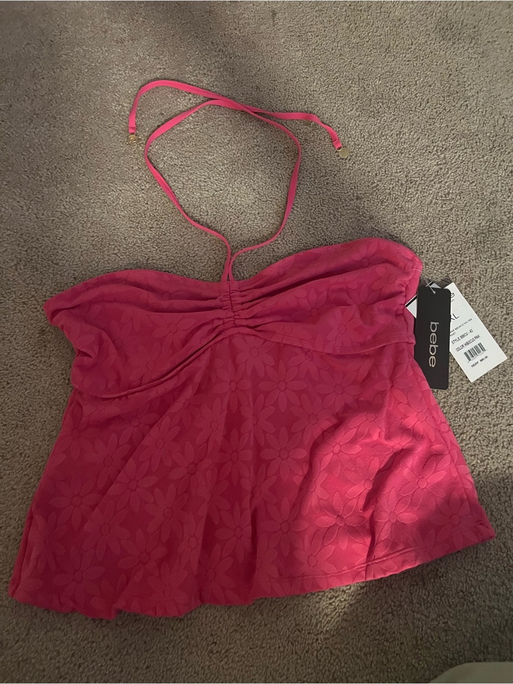 bebe Hot Pink Floral Halter Tube Top with Removable Strap
